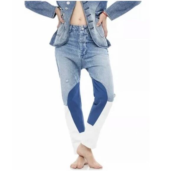 NEW Sandrine Rose X Free People Women's High Waist Patch Jeans Size 25 - Picture 2 of 8